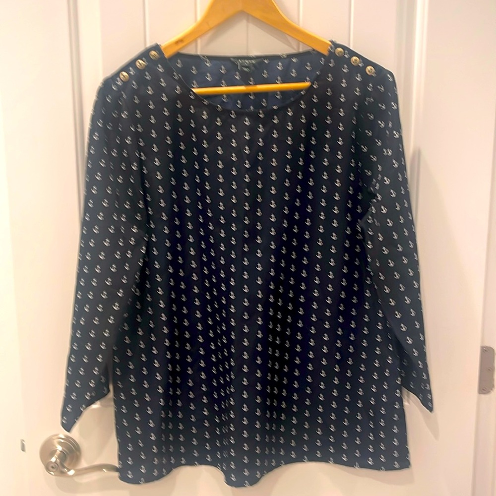 J Crew Navy Blouse with anchors ⚓️- Lg